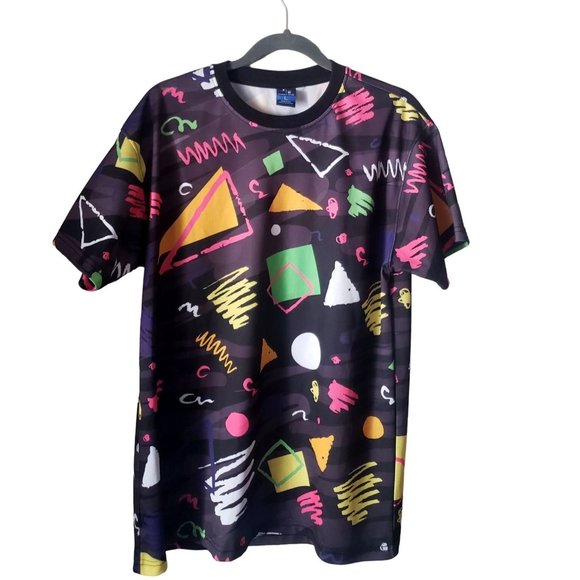BLEEKER AND MERCER SHIRTMENS SIZE LARGE MULTI COLOR 80S INSPIRED PRINT ABSTRACT - Picture 1 of 5